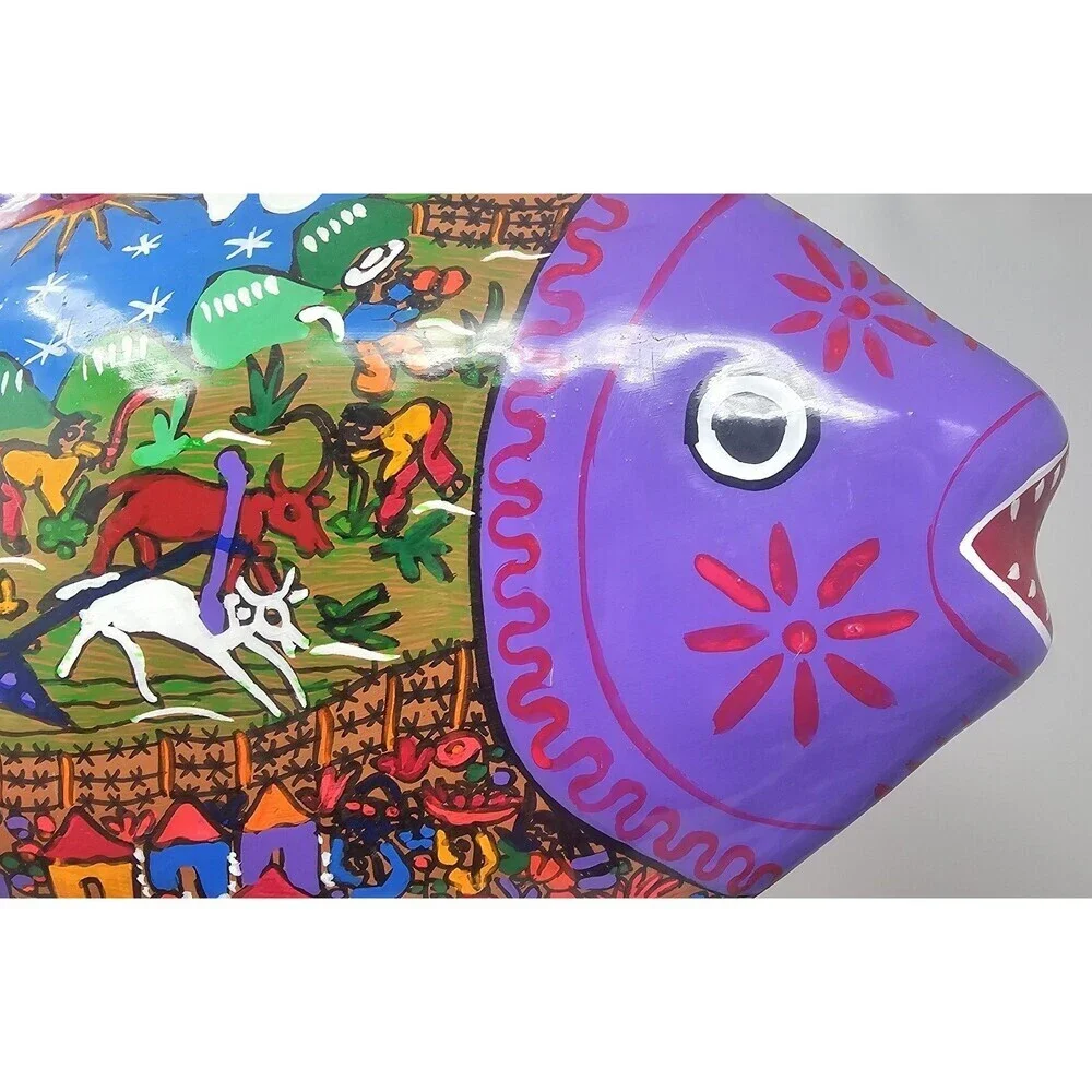 Talavera Mexican Pottery Fish Folk Art Hand Painted Wall Hanging 11.5